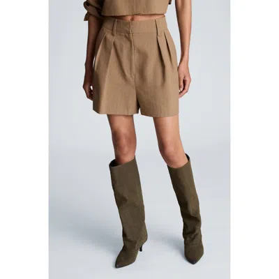 Kenneth Cole High Waist Pinstripe Pleated Shorts In Brown