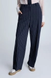 Kenneth Cole High Waist Stripe Wide Leg Pants In Blue
