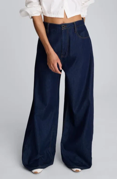 Kenneth Cole Baggy Wide Leg Pleated Denim In Blue