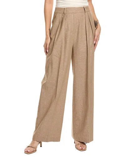 Kenneth Cole High-rise Linen-blend Pant In Brown