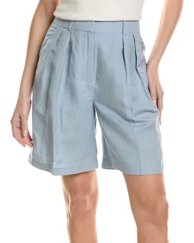Kenneth Cole High-rise Pleated Linen-blend Short In Blue