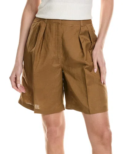 Kenneth Cole High-rise Pleated Linen-blend Short In Brown
