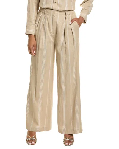Kenneth Cole High-rise Pleated Linen-blend Wide Leg Pant In Neutral