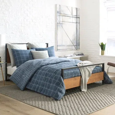 Kenneth Cole Holden Grid Cotton Blue Duvet Cover Set