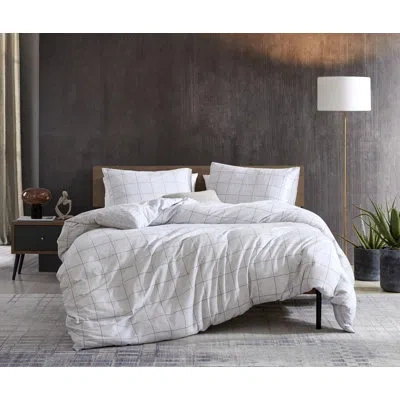 Kenneth Cole Holden Grid Cotton Grey Duvet Cover Set In Gray