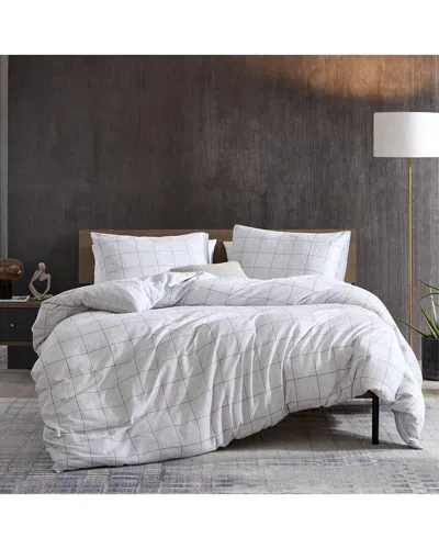 Kenneth Cole Holden Grid Cotton Twill Duvet Set In White