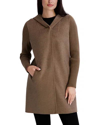 Kenneth Cole Hooded Double Face Coat In Brown