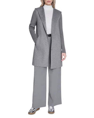 Kenneth Cole Hooded Double Face Coat In Gray