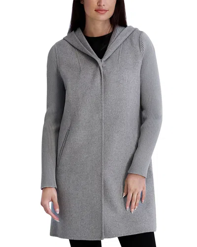 Kenneth Cole Hooded Double Face Coat In Gray