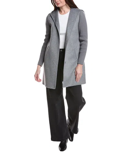 Kenneth Cole Hooded Double Face Wool-blend Coat In Gray