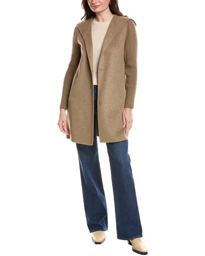 Kenneth Cole Hooded Double Face Wool With Rib Knit Sleeves In Brown