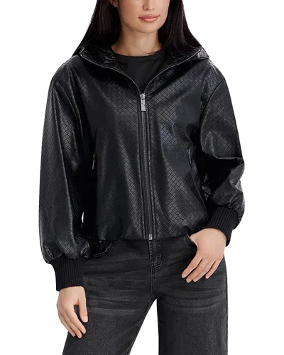 Kenneth Cole Hooded Faux Leather Blouson Jacket In Black