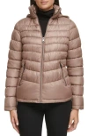 Kenneth Cole Women's Zip Puffer Hooded Jacket In Tan
