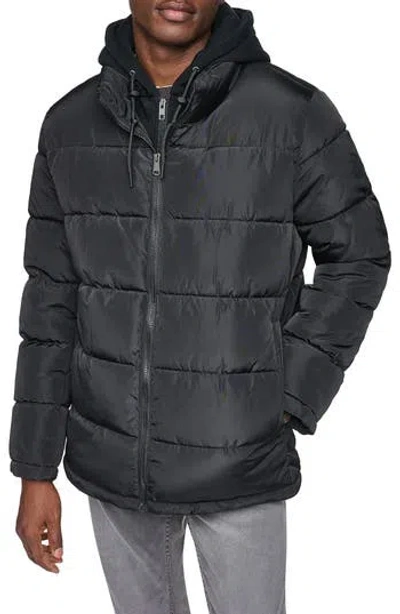 Kenneth Cole Hooded Puffer Jacket In Black
