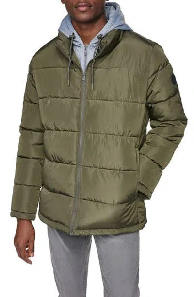 Kenneth Cole Hooded Puffer Jacket In Green