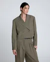 Kenneth Cole Houndstooth Cropped Double Breasted Jacket In Gray