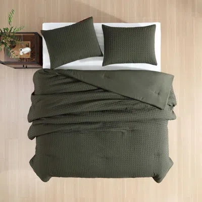 Kenneth Cole Houndstooth Green Reversible Duvet Cover Set