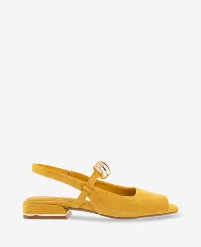 Kenneth Cole Illia Suede Open Toe Hardware Flat Slingback In Yellow