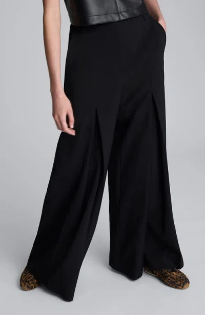 Kenneth Cole Luxe Twill Wide Leg Inverted Pleat Front Pant In Black