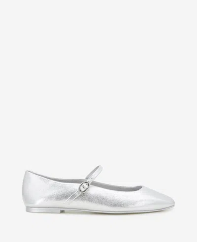 Kenneth Cole Jasper Mary Jane Flat In Silver Leather