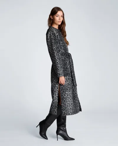 Kenneth Cole Jewel Neck Long Wool Wrap Coat In Black
