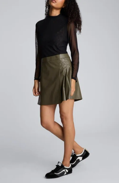 Kenneth Cole Jodie Long Sleeve Mixed Media Faux Leather Minidress In Multi