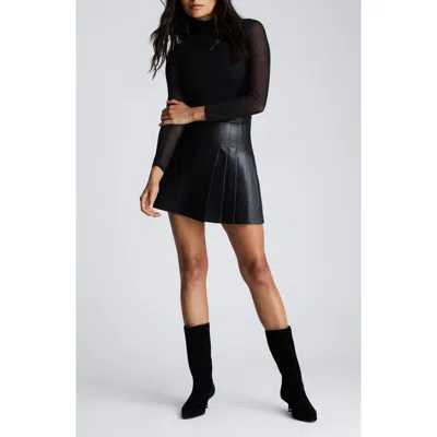 Kenneth Cole Jodie Mock Neck Faux Leather Skirt Minidress In Black