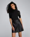 Kenneth Cole Jodie Long Sleeve Mixed Media Faux Leather Minidress In Black