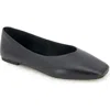 Kenneth Cole Johanna Square Toe Flat In Black Leather
