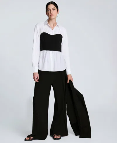 Kenneth Cole Juniors' Poplin Bustier-style Shirt In White