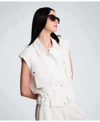 Kenneth Cole Kenneth Women's Cole Collared Patch Pockets Vest In White