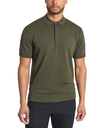 Kenneth Cole Kennth Cole Men's Slim-fit 4-way Stretch Sweater-knit Polo Shirt In Dark Green