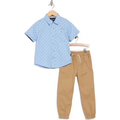 Kenneth Cole Kids' Short Sleeve Woven Shirt & Joggers In Cerulean