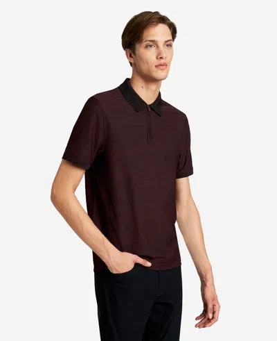 Kenneth Cole Knit Zip Polo In Brown