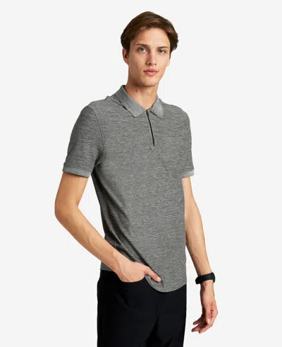 Kenneth Cole Knit Zip Polo In Grey Heather