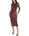 Kenneth Cole Printed Mesh Knot Front Long Sleeve Maxi Dress In Brown