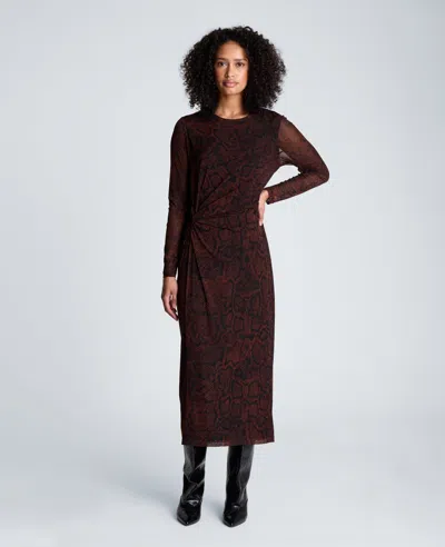 Kenneth Cole Knot Long Sleeve Midi Dress In Brown