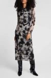 Kenneth Cole Printed Mesh Knot Front Long Sleeve Midi Dress In Multi