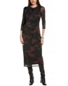 Kenneth Cole Side Knot Long Sleeve Maxi Dress In Black