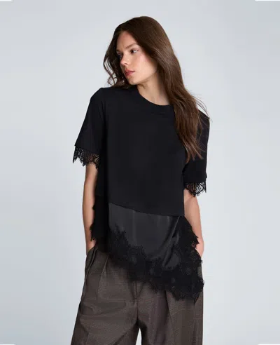 Kenneth Cole Lace Combo Tee In Black