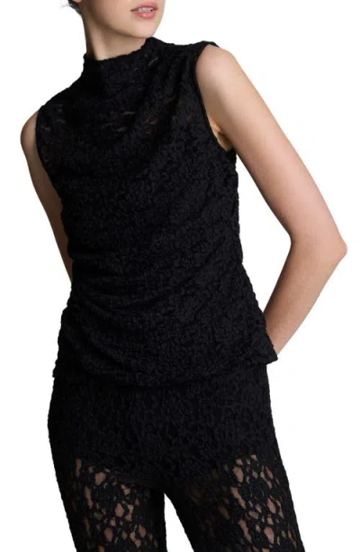 Kenneth Cole Sleeveless Stretch Lace Mock Neck Top In Black