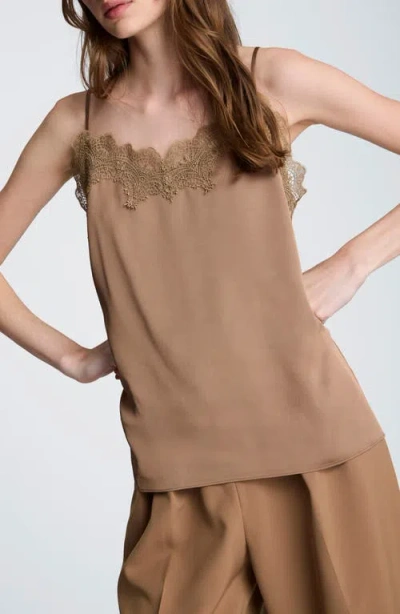 Kenneth Cole Cami With Lace Trim Detail In Brown
