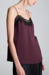 Kenneth Cole Lace Trim Satin Cami In Purple