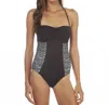 Kenneth Cole Laser Cut Above Bandeau Once Piece Swimsuit In Kkc Black In Black
