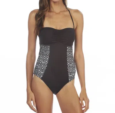 Kenneth Cole Laser Cut Above Bandeau Once Piece Swimsuit In Kkc Black