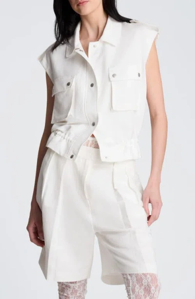 Kenneth Cole Drawcord Snap Front Linen-blend Jacket In White
