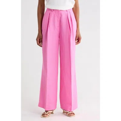 Kenneth Cole Linen Blend Wide Leg Pants In Pink