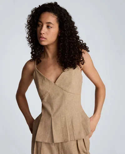 Kenneth Cole Linen Fitted Cami With Pleated Body In Brown