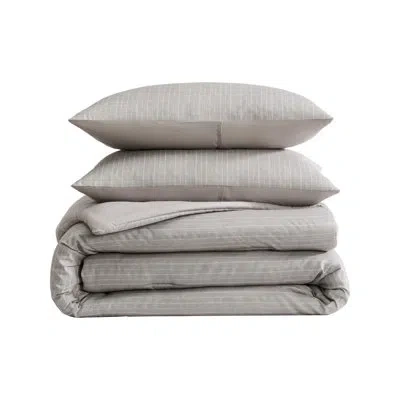 Kenneth Cole Linen Texture Stripe Brown Reversible Comforter Set In Gray