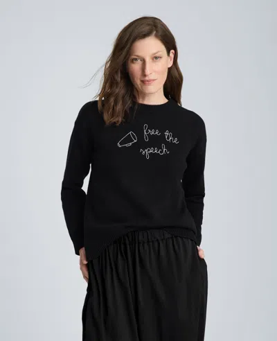 Kenneth Cole Lingua Franca Free The Speech Unisex Cotton Crewneck Sweater In Black